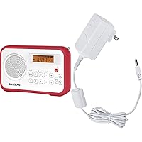 Sangean PR-D18RD AM/FM Portable Digital Radio (White/Red) + Sangean Power Adapter for PR-D18