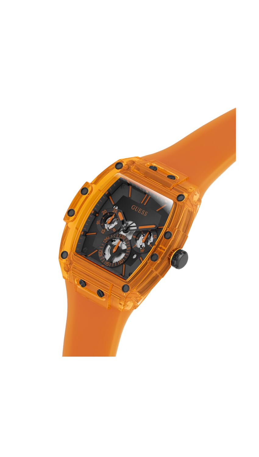 GUESS Men's 43mm Watch - Orange Strap Navy Dial Orange Case