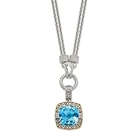 925 Sterling Silver Polished Prong set Lobster Claw Closure 14k Yellow Diamond Blue Topaz 17 Inch Pendant Necklace Measures 21mm Wide Jewelry for Women