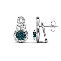London Blue Topaz & Natural Round Diamond 2.44 ctw Women Infinity Halo Dangle Stud Earrings 14K Gold