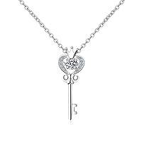 Crown&Key 0.3ct Moissanite 925 Silver Platinum Plated Necklace 40+5cm NX123