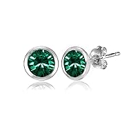 Sterling Silver 5mm Bezel Martini Colored European Crystals Stud Earrings for Women Girls