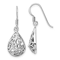 925 Sterling Silver Rhodium Plated Polished Domed Filigree Flower Earrings Measures 30.3x11mm Wide Jewelry for Women
