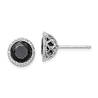 925 Sterling Silver Black Sapphire and Diamond Post Earrings Measures 10x10mm Wide Jewelry for Women