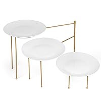 3 Tiered Serving Stand with White Porcelain Plates, Swivel Food Display Stand, 10