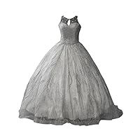 Glitter Sequined Fabric Ball Gown Unique Neck Quinceanera Dresses with Rhinestones Sheer Neck 2024