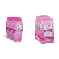 Feminine Wash for Intimate Hygiene with Odor Block (Pack of 3) Odor Block Freshening Wipes (Pack of 3) Bundle