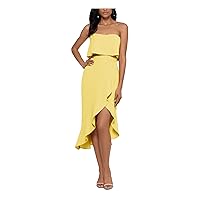 Xscape Womens Petites Faux Wrap Hi-Low Midi Dress