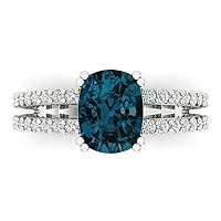 Clara Pucci 3.47ct Cushion Cut Solitaire with accent Natural London Blue Topaz gemstone designer Modern Accent Ring 14k White Gold