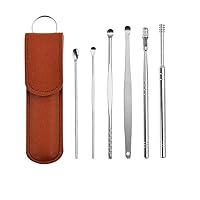 Ear spoon (6PCS), portable and compact, stainless steel ear picking tool, PU leather set