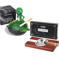A Bundle of Brown Wooden Cigar Ashtray and Green Cigarette Ashtray, Ideal Christmas Father's Day Gift for Men Cigar and Cigarette Smokers