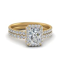Choose Your Gemstone Radiant Cut Halo Diamond CZ Bridal Set Yellow Gold Plated Radiant Shape Wedding Ring Sets Matching Jewelry Wedding Jewelry Easy to Wear Gifts US Size 4 to 12