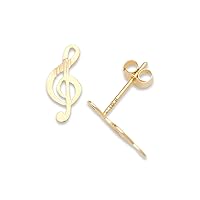 JewelryWeb Solid 14k Yellow Gold Diamond-cut Musical Note G-Cleft Post Stud Earrings for women and girls (6mm x 11mm)