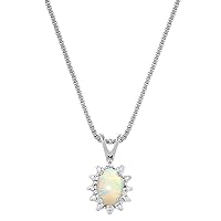 Rylos Necklaces For Women 14K White Gold - October Birthstone Pendant Necklace - Opal 6X4MM Color Stone Gemstone Jewelry For Women Gold Necklace
