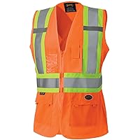 Safety Vest for Women with Pockets - Hi-Vis Reflective Tape - for Construction - Orange