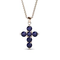 Blue Sapphire Cross Pendant 0.66 ctw 14K Gold. Included 18 inches 14K Gold Chain.