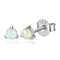 14K Gold Plated 925 Sterling Silver 3mm Round White Opal Stud Earrings for Women