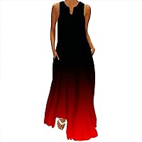 Maxi Dresses for Women 2024 Sexy V Neck Sleeveless Gradient Sundress Floor Length Holiday Dress Flowy Long Dress