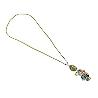 Wire Wrapped Tumbled Healing Gemstone Crystal Pendant Multicolored Chip Stone Dangle Long Suede Necklace - Womens Fashion Handmade Chakra Jewelry Boho Accessories