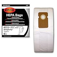 Replacement HEPA Filtration Vacuum Cleaner Dust Bags Made to Fit Riccar 8000, 8900 and Simplicity Type B Uprights 6 bags
