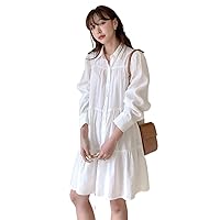 Dresses for Women Button Front Ruffle Hem Dress (Color : White, Size : X-Large)