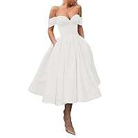 A-Line Cocktail Dresses Wedding Guest Prom Tea Length Off Shoulder Pocket with Pleats 2023