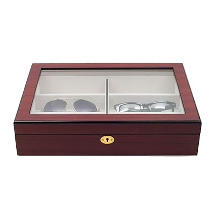TIMELYBUYS Extra Large Wood Eyeglass Sunglass Glasses Display Case Organizer Collector Box with Glass Top