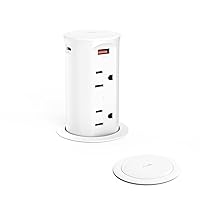 Pop up Outlet for Countertop,GaN 65W USB C Fast Charging Port,2.5-inch Hole Desktop Power Grommet,Recessed Power Strip,4 Outlets 4 USB Ports,15Amp Tamper Resistant Receptacle(White)