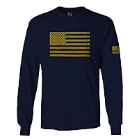 Medium Vintage Metalic Gold American Flag United Stated America milirary Army Navy USA Long Sleeve Men's