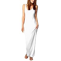 Women's Solid Color One Shoulder Sleeveless Open Undershirt Long Dress Dress(White,Large)