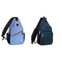 MOSISO 2 Pack Sling Backpack, Multipurpose Travel Hiking Daypack Rope Crossbody Shoulder Bag&Crossbody Travel Hiking Daypack Chest Bag with Front Square Pocket&USB Charging Port, Airy Blue&Teal Green