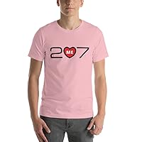 Maine's Area Code 207 with Center Red Heart Design. Unisex t-Shirt. Light Colors