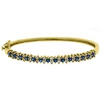 14k Yellow Gold 2.66 Carat Round Diamond & Blue Sapphire Bangle Bracelet