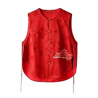 Women Autumn Retro Waistcoat Silk Jacquard Embroidery Red Vest 74