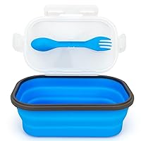 Collapsible Lunch Box Containers, Silicone Bento Box with Airtight Lid and 2 in1 Spoon & Fork, 1000ml Large Portion Reusable Silicone Food Storage Container, Microwave Dishwasher Safe