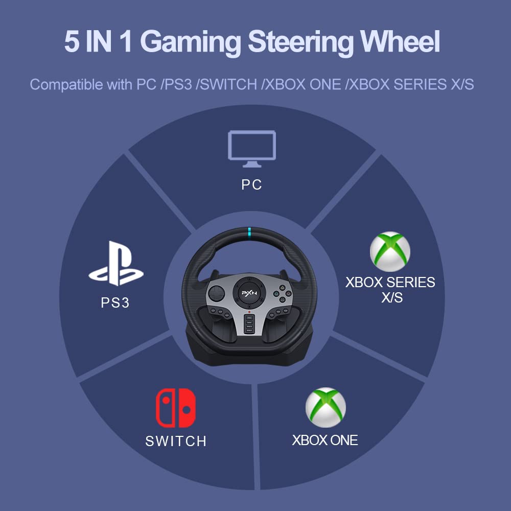 PXN PC Racing Wheel with 3-pedal Pedals And Shifter Bundle V9 Universal Usb Car Sim 270/900 degree Race Steering Wheel Compatible with PS3, Xbox One,Xbox Series X/S,PC,Switch(Used - Like New) (Black)