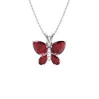 Diamondere Natural and Certified Gemstone and Diamond Butterfly Petite Necklace in Sterling Silver | 1.04 Carat Pendant with Chain