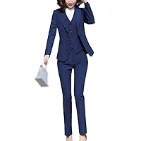 3 Piece Formal Women's Business Suiting Pants and Jacket Coat and Vest and Waistcoat Office Workwear Blazer