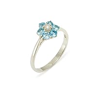 925 Sterling Silver Cultured Pearl & Blue Topaz Womens Cluster Anniversary Ring