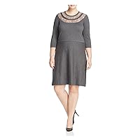 VINCE CAMUTO Womens Plus Lace Yolk Fit & Flare Wear to Work Dress Gray 2X