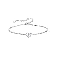 Silvora 925 Sterling Silver Initial Bracelets Heart A-Z Letter Bracelets Hand Link Charm Dainty Bracelet for Women Girls