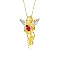 Rylos Guardian Angel Necklace with 6X4MM Gemstone & Diamonds on 18