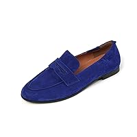 Womens Oxford Shoes Women Genuine Leather Flats Loafers Round Toe Suede Simple Loafers for Spring Slip on Daily Flats Ladies Cozy Casual Shoes