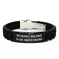 My Heart Belongs to an. Obstetrician Black Glidelock Clasp Bracelet, Nice Obstetrician Gifts, Engraved Bracelet for Colleagues, Pregnancy, Baby, Gift Ideas, Present, Momtobe