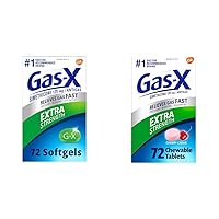 Gas-X Extra Strength Gas Relief Softgels with Simethicone 125 mg for Bloating Relief - 72 Count & Extra Strength Chewable Gas Relief Tablets