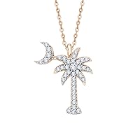 KATARINA Diamond Palm Tree with Crescent Moon Pendant Necklace in 10K Rose Gold (1/5 cttw, G-H, I2-I3)