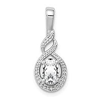 925 Sterling Silver Polished Open back White Topaz and Diamond Pendant Necklace Measures 13x7mm Wide Jewelry for Women