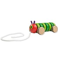KIDS PREFERRED World of Eric Carle The Very Hungry Caterpillar Wooden Pull Toy Classic Pull Toy Shaped Like The Very Hungry Caterpillar for Toddlers and Kids