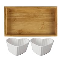 BESTOYARD Heart Shaped Ceramic Bowl Salad Soup Snack Dipping Bowls Side Seasoning Dish with Bamboo Serving Platter Appetizer Serving Tray for Snacks Nuts Fruits Chip and Dip