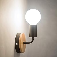 Solid Wood Iron Metal Indoor Wall Lamp Creative Simplicity Mini E27 Base Wall Sconce Bedroom Bedside Wall Light Modern Decorative Lighting Fixtures for Kids Room Bar Hotel,Black